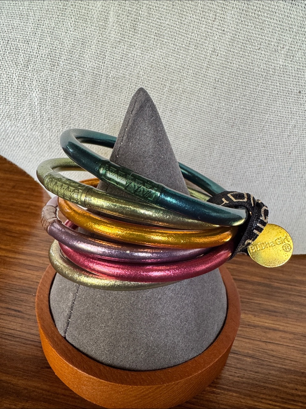 BuDhaGirl Metallic Stack Bangle Set - Teal, Gold, Pink, Purple, Bronze, Green - Picture 2 of 2